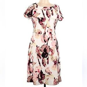 IVANKA TRUMP Cream Watercolors  Textured A-Line Dress NWOT